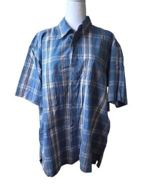 NorthCrest Classic Mens Size Large Blue/Beige Check Button Down Shirt